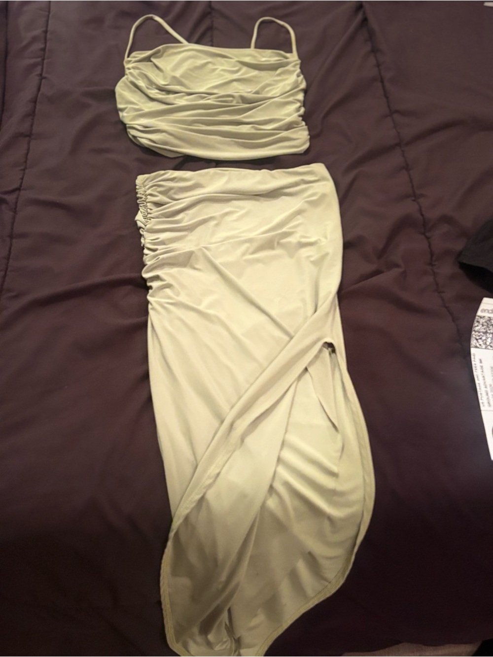2 peice Light Green High-Low Ruched Skirt and matching tank